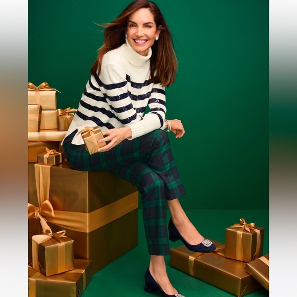Talbots Wool Blend Blue Green Tartan Plaid Ankle Pants Size 2 Lined Side Zip - Picture 5 of 16